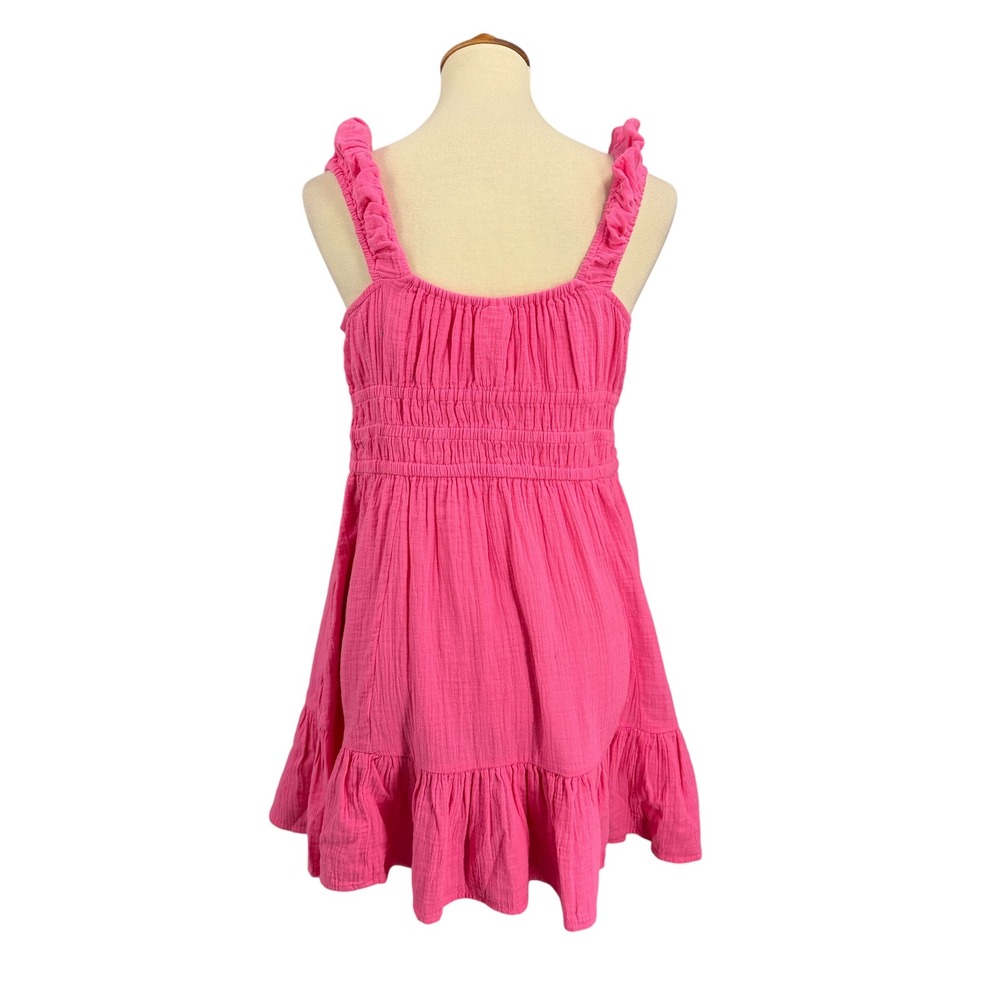 Abound Gauze Dress Size Large Pink Ruffle Strap Smocked Mini 100% Cotton